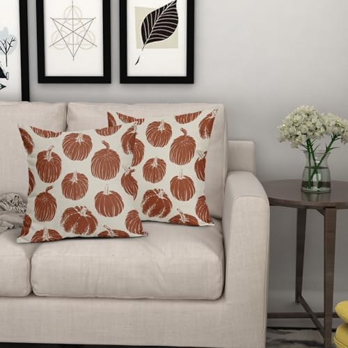 Rust Red Pumpkin Fall Pillow Covers 20x20 Set of 2 Autumn Harvest Print Thanksgiving Decorative Throw Pillows Outdoor Farmhouse Cushion Case Seasonal Decor for Couch Sofa Bed - Image 6