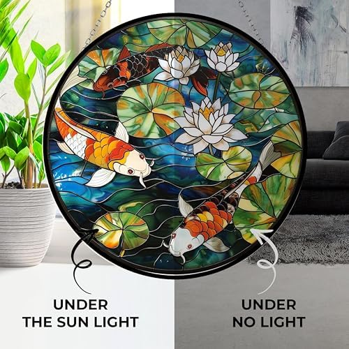 Stained Glass Window Hanging, Koi Fish Sun Catchers Diamond Glass Panel Hangings Abstract Suncatcher Decor for Birthday for Women, Men, Wife, Aunt, and Mom 9.8 in - Image 3
