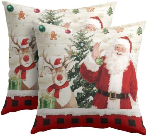 Christmas Throw Pillow Covers 22x22 Set of 2 Winter Santa Claus Reindeer - Image 2