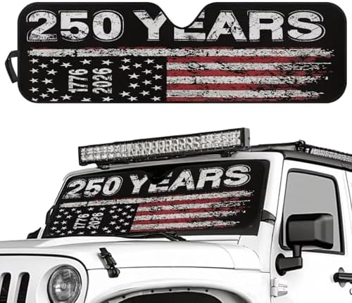 Renewold 250 Anniversary USA Sunshade for Car Windshield Car Window Cover Foldable Sun Shade for Jeep Wrangler JK JKU JL JLU 1997-2023 Gladiator JT UV Rays Sunlight Sun Visor Shield Women Men
