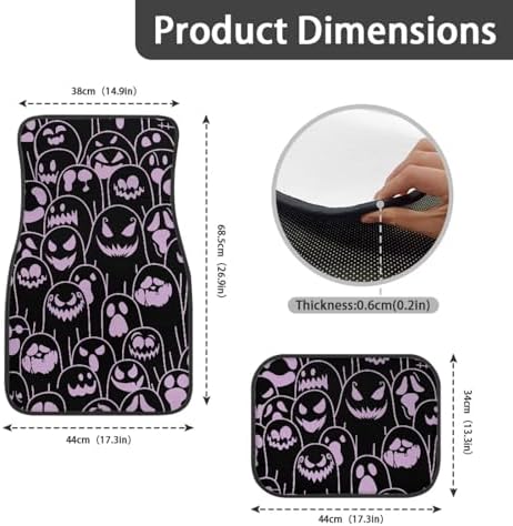 Mauve Black Ghost Print Funny Halloween Car Floor Mats 4 PCS, Cute Durable Interior Accessories for Car SUV, All Weather Floor Mats with Front Rear Trunk Liners Set for Party
