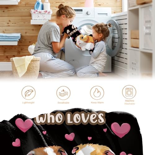 Guinea Pigs Blanket Gifts for Women Kids Girls Boys Men Mom Wife Female Friends Birthday Christmas Halloween Easter Gift Decor Soft Plush Throw Blanket Black 60"x80" - Image 6