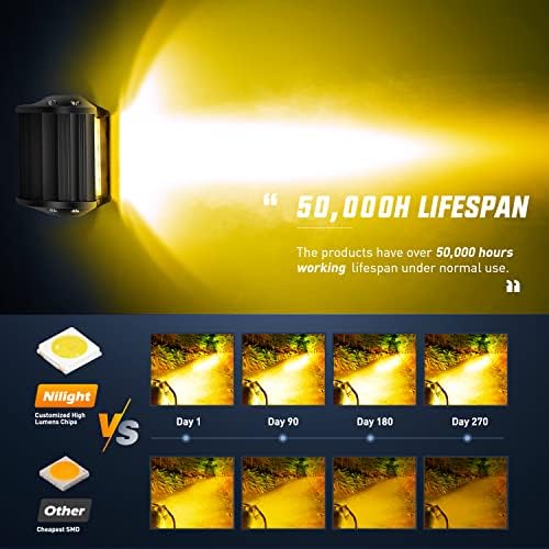 Nilight 2PC 4Inch Amber Led Pods Triple Row 60W Flood Spot Combo Driving Fog Lights with 16AWG Wiring Harness-2 Leads for Offroad Pickup Trucks Jeep ATV UTV SUV, 2 Years Warranty