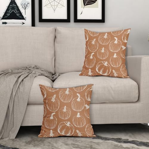 Burnt Orange Pumpkin Fall Pillow Covers 22x22 Set of 2 Autumn Themed Thanksgiving Harvest Print Decorative Throw Pillows Outdoor Farmhouse Pillowcases Cushion Case Seasonal Decor for Couch Sofa Bed - Image 3