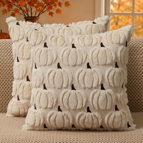 DFXSZ Fall Pillow Covers 24x24 2Pcs Beige Brown Pumpkin Fall Decorations by DFXSZ