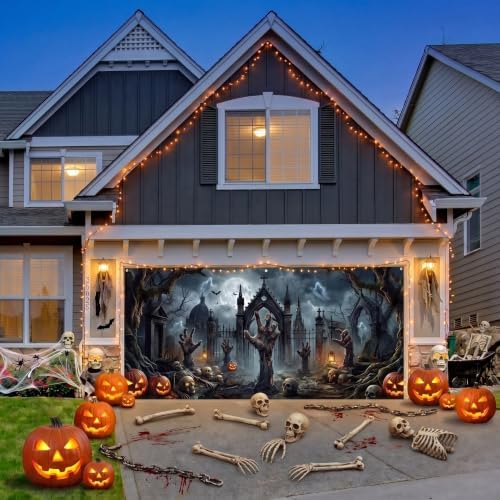 Preboun Halloween Garage Door Decorations Skeleton Arms Door Cover Gothic - Image 4