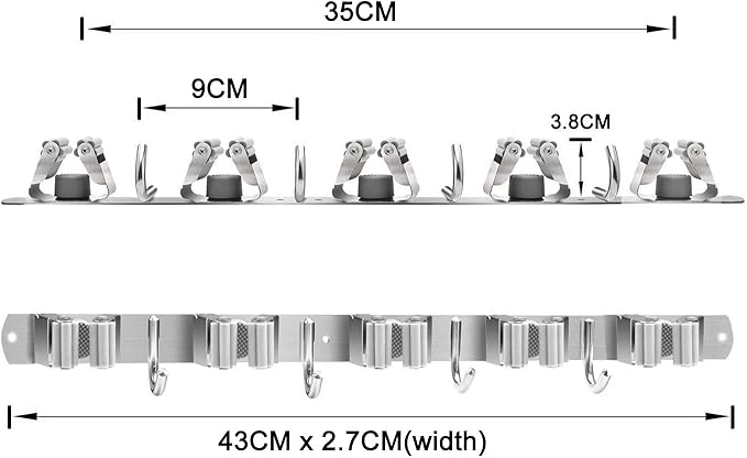 Mop and Broom Holder, 4 Positions 5 Hooks Heavy Duty Mop Hanger Wall Mounted - Image 4