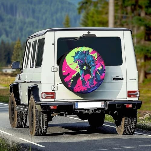 14" Spare Tire Cover, Werewolf Spare Wheel Weatherproof Protectors Universal for SUV, Truck, Trailer, RV, Camper, Available in 5 Sizes from 14-18 Inches (18" Fits Tire Diameter 33"-34")