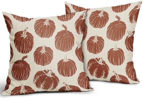 Rust Red Pumpkin Fall Pillow Covers 20x20 Set of 2 Autumn Harvest Print Thanksgiving Decorative Throw Pillows Outdoor Farmhouse Cushion Case Seasonal Decor for Couch Sofa Bed - Image 2