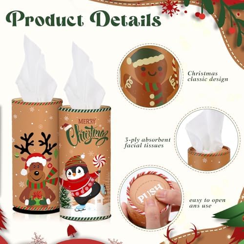 Hushee 4 Pcs Christmas Car Tissue Cylinders with 200 Tissues (Retro Xmas) - Image 3