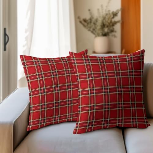 Christmas Plaid Pillow Covers 18x18 Set of 2 Red Highly Absorbent - Image 3
