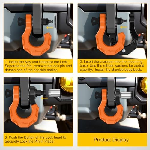 Nilight 2 Pack 3/4" D-Ring Separate Shackle 45,000 Lbs Break Strength | Includes 7/8" Lock Pin, Isolators and Washers Off Road Recovery, for Tow Strap Winch Truck Vehicle Black&Orange