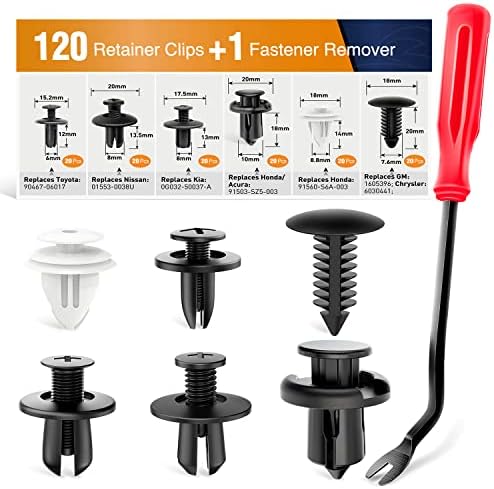 GOOACC 120PCS Car Bumper Push Retainer Clips & Nylon Fasteners Rivet Kit 6mm 7.6mm 8mm 8.8mm 10mm Door Trim Panel Clips , 1PC Fastener Remover, Black by GOOACC