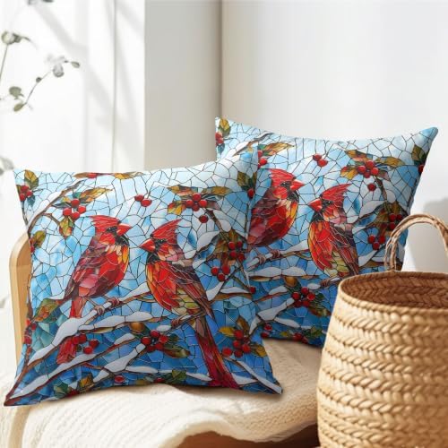 Winter Red Cardinal Bird Pillow Covers 22x22 Set of 2 Highly Absorbent - Image 7