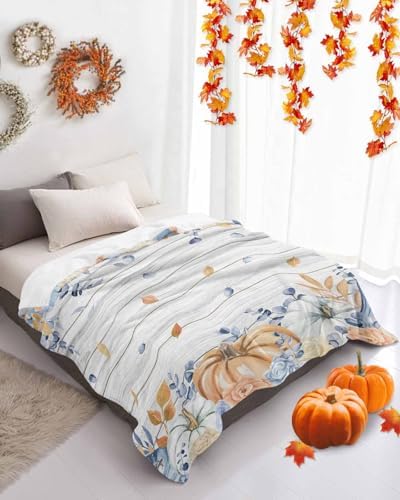 DecorLovee Orange Blue Fall Blanket 60"x80", Reversible Thanksgiving Botanical Throw Blanket for Couch/Bed, Floral Vintage Lightweight Soft Throw Blankets for Men, Warm Fuzzy Blankets for Winter - Image 4