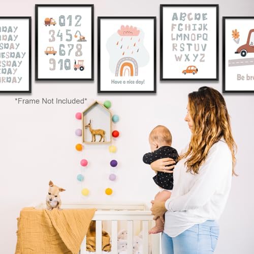 Cute Transportation Vehicle Art Car Prints Wall Art Nursery Decor Boys Room Decor Track Road Alphabet Posters Artwork for Home Son Bedroom Playroom Nursery Wall Decoration (8"x10"，6Pcs, Unframed) - Image 4