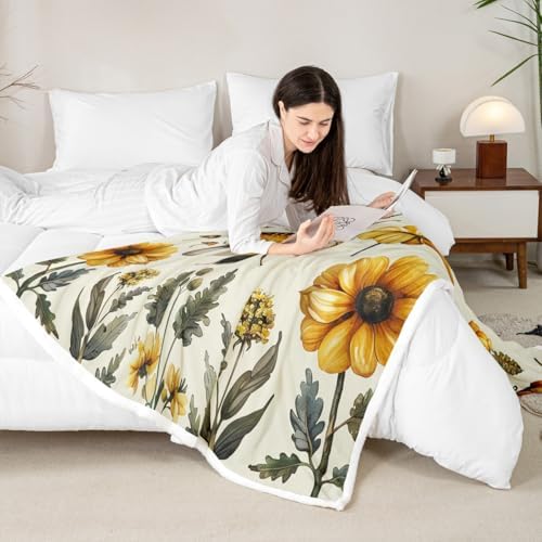 Honeybee Flowers Sherpa Blanket Wild Bee Animal Mushroom Throw Blanket Bedroom Living Room Soft Cozy Retro Rustic Blankets Decor for Bed Couch Sofa Yellow Black Green Flannel Blankets 30"x40" - Image 4