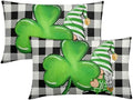 St Patricks Day Pillow Covers 12x20 Set of 2 Shamrock Clover Throw Pillow Covers Spring Pillowcase Linen Decoration Farmhouse Decorative Buffalo Plaid Gnome Cushion Case Couch for Indoor Home Decor by Trongr