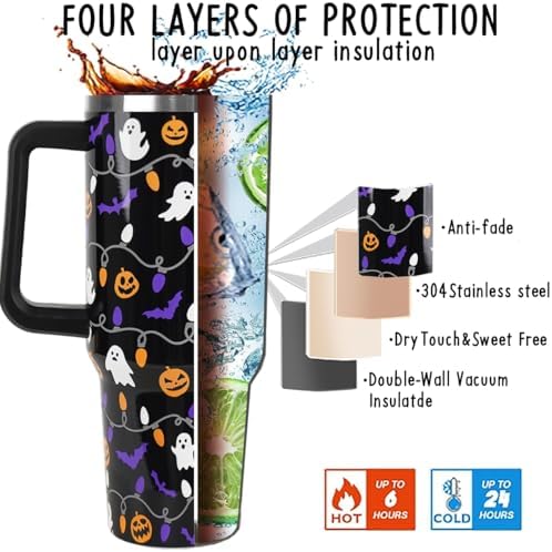 Halloween Tumbler 40oz Ghost Pumpkin Lanterns Goth Gifts for Women-1PCS - Image 4