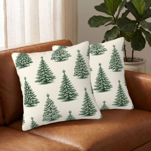Green Christmas Tree Pillow Covers 18x18 Set of 2 Winter Holiday Decor - Image 3