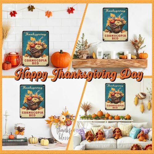 Pumpkin Retro Tin Sign Thanksgiving Metal Wall Art for Front Porch Kitchen Dining Room Fireplace 12x16Inch - Image 4
