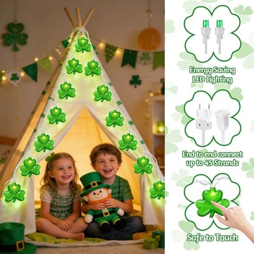 St Patricks Day Decorations - Led Shamrock String Lights, 8.5Ft Clear Shamrock Lights Plug in St Patricks Day Lights for Irish St. Patrick's Day Home Yard Bar Party Decor, 0.48W LED Energy Efficient - Image 7