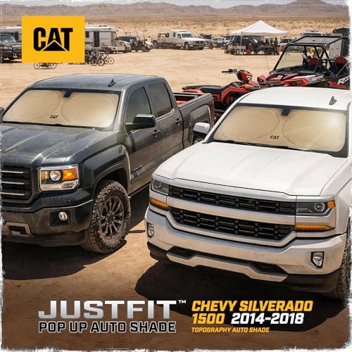 Windshield Sun Shade for Chevrolet Silverado 1500 2014-2018, Foldable Truck Sunshade, UV Heat Blocker, Front Window Sun Shield, Interior Protection, Keeps Cab Cool, Heavy Duty Truck Accessory - Beige