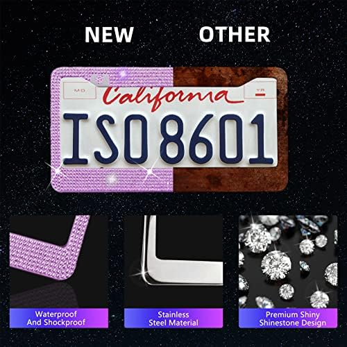 25PCS Bling Car Car Accessories Set,15 Inch Steering Wheel Cover,Shiny License Plate Frame,Center Console Cover and Rearview Mirror Set and Other Car Accessories(Purple) - Image 3