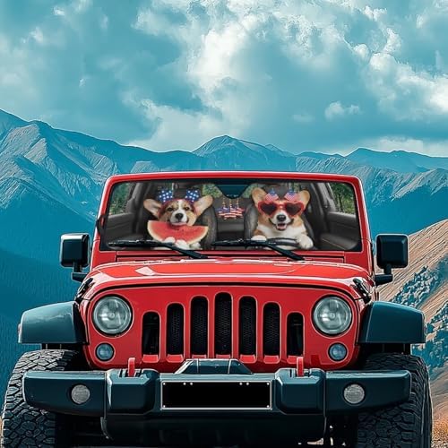 Renewold Funny Corgi Driving, Car Front Window Shade, Foldable Keep Cool Sun Shield Cover, Car Sun Visor for Jeep Wrangler JK JKU JL JLU 1997-2023 2/4 Door Gladiator JT, Automotive Windshield Sunshade