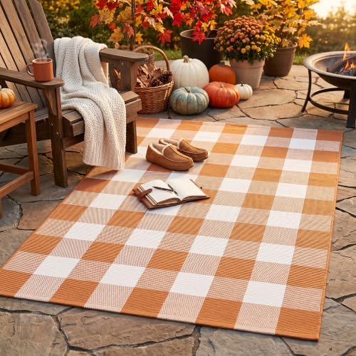 Caramel Buffalo Plaid Rug 3 x 5 for Front Porch Entryway - Image 2
