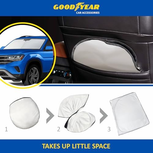 Goodyear Foldable Windshield Sunshade for Volkswagen (VW) Atlas 2018-2026, Car Accessories, Sunshade Cover, Sun Shade Car Windshield, Window Sun Blocker - GY008240
