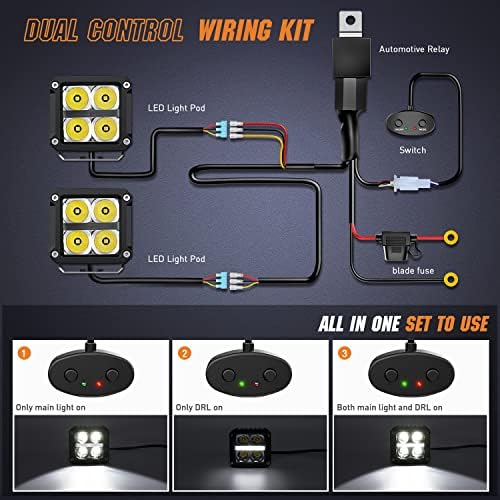 Nilight Pro Series 3.2 Inch Square LED Pod Auxiliary Lights with DRL