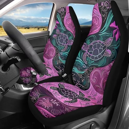 Polynesian Sea Turtle Print Car Seat Covers 2pcs Universal Fit Front Car Interior Seat Protectors Polyester Fabric