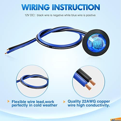 Nilight 3/4" Round LED Clearance Marker Lights,Blue, 10-Pack