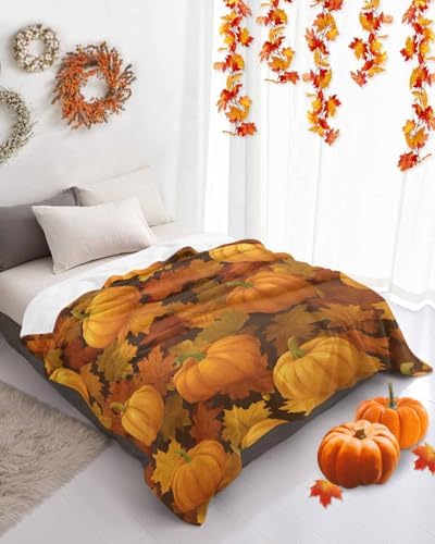 DecorLovee Orange Pumpkins Fall Blanket 40"x60", Reversible Thanksgiving Throw Blanket for Couch/Bed/Camping, Maple Leaf Harvest Lightweight Soft Throw Blanket for Boys, Warm Fuzzy Blankets for Winter - Image 4