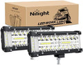 Nilight 2 PCS 7 Inch Side Shooter Light Bar Spot Flood Combo Triple Row