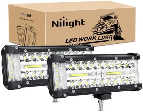 Nilight 2 PCS 7 Inch Side Shooter Light Bar Spot Flood Combo Triple Row