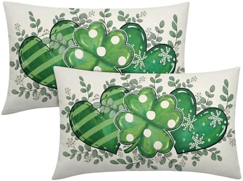 St Patricks Day Pillow Covers 12x20 Set of 2 Shamrock Clover Throw Pillow Covers Rustic Spring Pillowcase Linen Decoration Farmhouse Decorative Green Cushion Case Couch for Indoor Outdoor Home Decor by Trongr