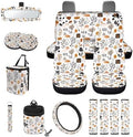 Boho Abstract Geometric Art Print 15Pcs Car Seat Cover Full Set Car Steering Wheel Cover Seat Belt Cover Trash Bin Air Vent Storage Box Front Rear View Mirror Car Cup Holder Keychain
