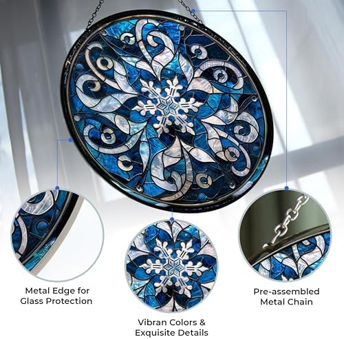 Christmas Snowflake Stained Glass Window Hanging Suncatcher, Home Decor Suncatcher Stained Glass Christmas Halloween Mother's Day - Image 3