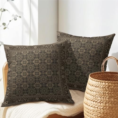 Brown Antique Tabriz Rug Print Pillow Covers 12x12 Inches Retro Turkish Throw Pillow Case Set of 2 Vintage Floral Block Print Pillows Cotton Linen Cushion Cover for Home Couch Sofa Livingroom - Image 5