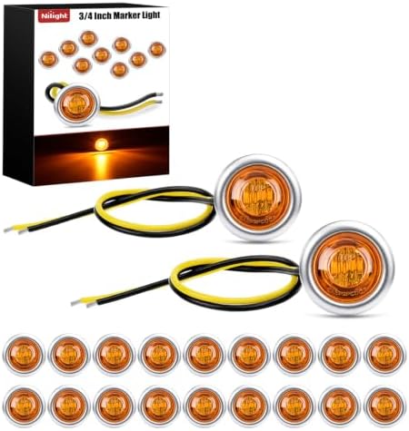 Nilight 3/4" Round Marker Lights 20PCS Amber Side Bullet Clearance Light