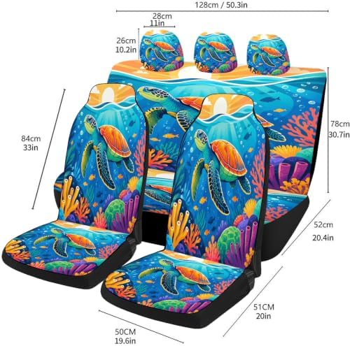 Sea Turtle Car Seat Covers Full Set, Universal Auto Seat Protector