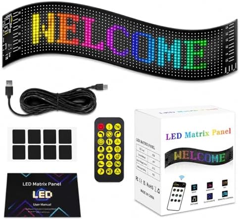 Flexible LED Matrix Panel, Bluetooth App Programmable LED Car Sign, DIY Scrolling Text Animation Graffiti LED Screen, Waterproof USB 5V LED Display for Car Window, Store, Party (13.7"x4.0")