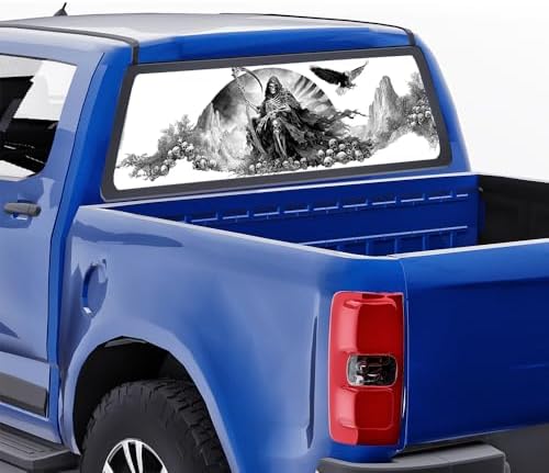 Gothic Skeleton Pickup Truck Decals Rear Window, Fantasy Grim Reaper Landscape Automotive Decals and Graphics Rear Window Decals for Trucks, Car Window Decal Sticker 66 x 22 inch