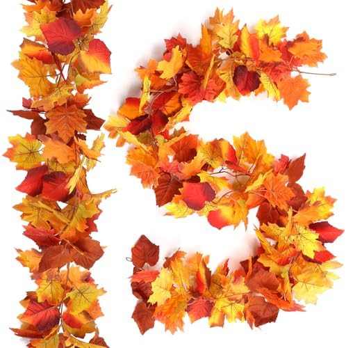 Joyhalo Fall Garland Autumn Leaf Garland Outdoor Fall Porch Decor, 2 Pack by Joyhalo
