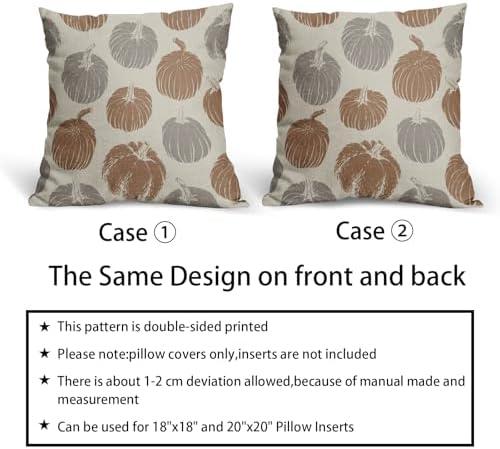 Brown Gray Grey Pumpkin Fall Pillow Covers 24x24 Set of 2 Autumn Harvest Print Thanksgiving Decorative Throw Pillows Outdoor Farmhouse Cushion Case Seasonal Decor for Couch Sofa Bed - Image 6