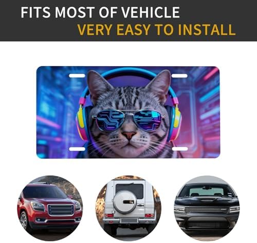 Cool Cat Glasses Neon Front License Plate 6" * 12" for Women