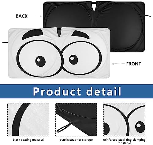 Cute Cartoon Eyes Car Windshield Sun Shade Foldable Sunshade Front Window Visor Protector Blocks UV Rays Heat Keep Vehicle Cool (59 x 30 in)