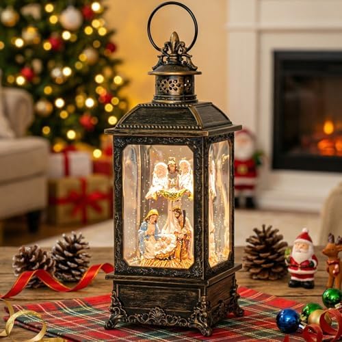 Christmas Snow Globe Swirling Glittering Angel & Nativity Scene with Music, USB Lined/Battery Operated Lighted Water Lantern for Christmas Festival Decoration Gifts - Image 5